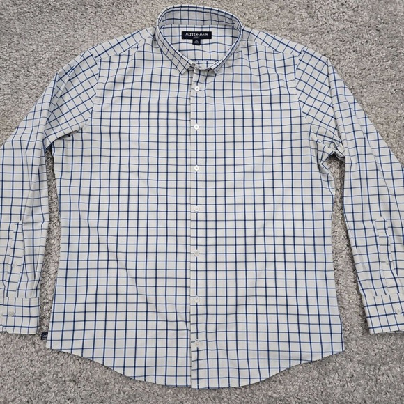 Mizzen Main Shirt Men XL White Blue Check Leeward Button Trim Fit Stretch Office - Picture 2 of 11